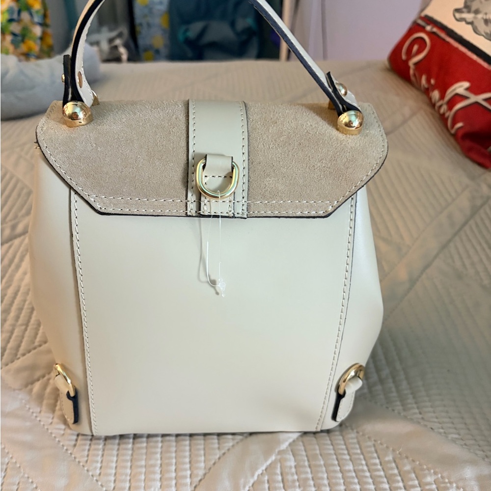 Viola Castellani genuine leather and suede convertible backpack in an ivory - Picture 3 of 9